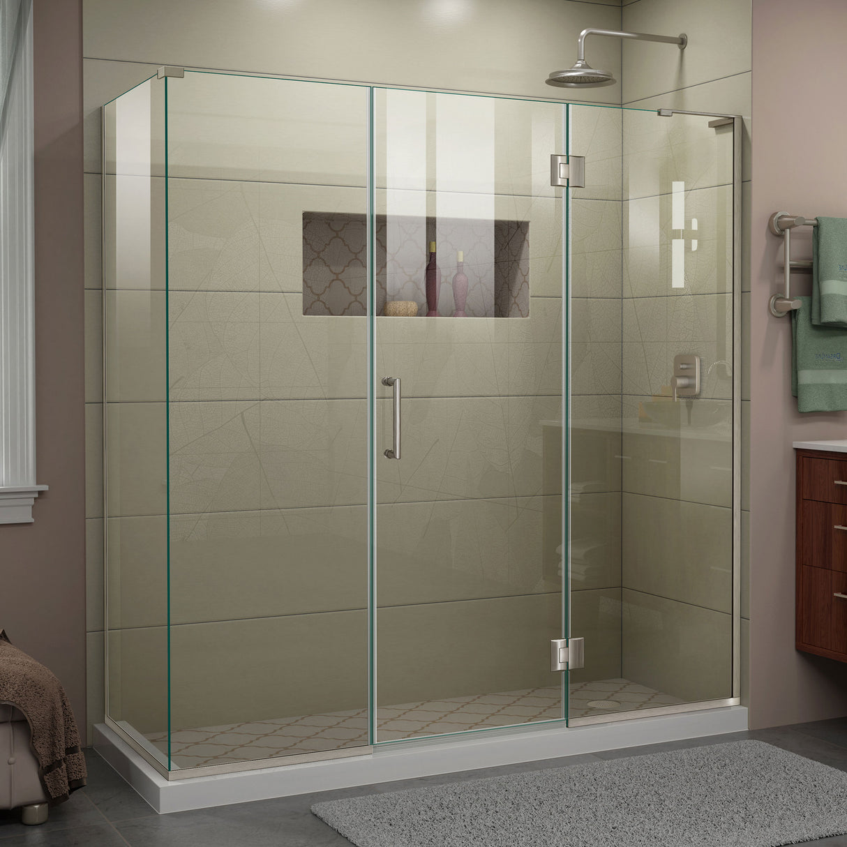 DreamLine Unidoor-X 70 1/2 in. W x 30 3/8 in. D x 72 in. H Frameless Hinged Shower Enclosure in Brushed Nickel