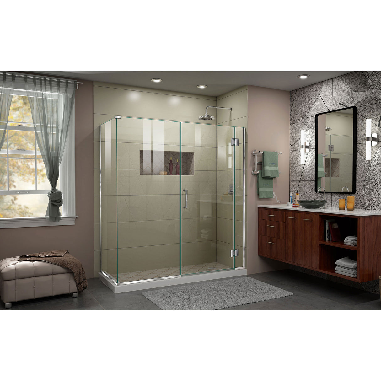 DreamLine Unidoor-X 64 in. W x 30 3/8 in. D x 72 in. H Frameless Hinged Shower Enclosure in Chrome