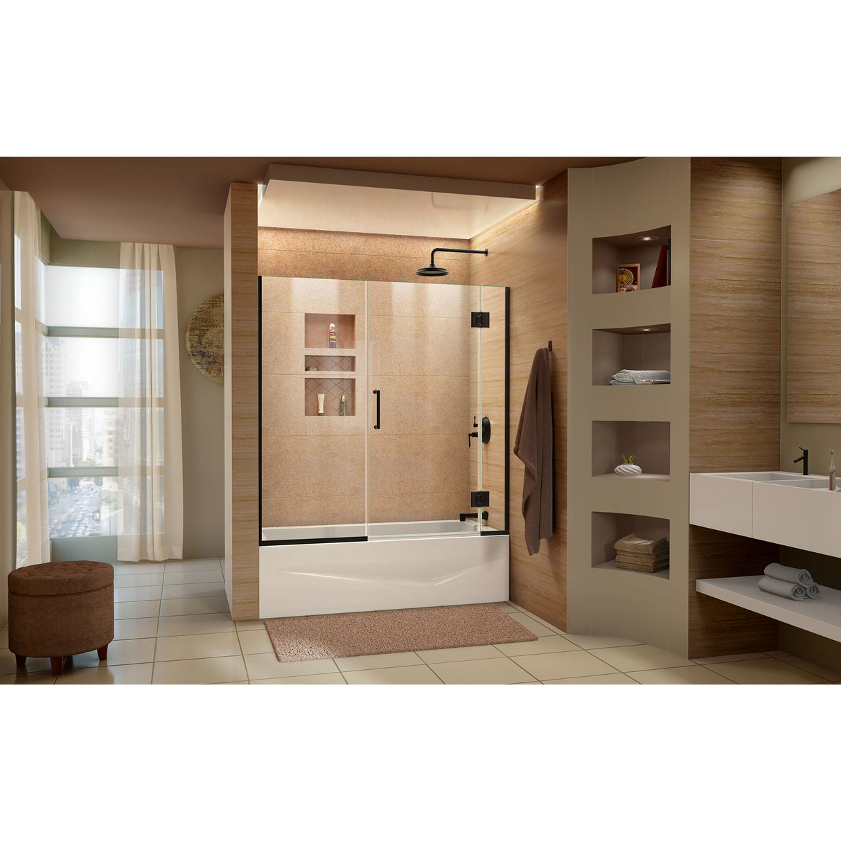 DreamLine Unidoor-X 58-58 1/2 in. W x 58 in. H Frameless Hinged Tub Door in Satin Black