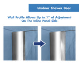 DreamLine Unidoor 56-57 in. W x 72 in. H Frameless Hinged Shower Door with Shelves in Brushed Nickel