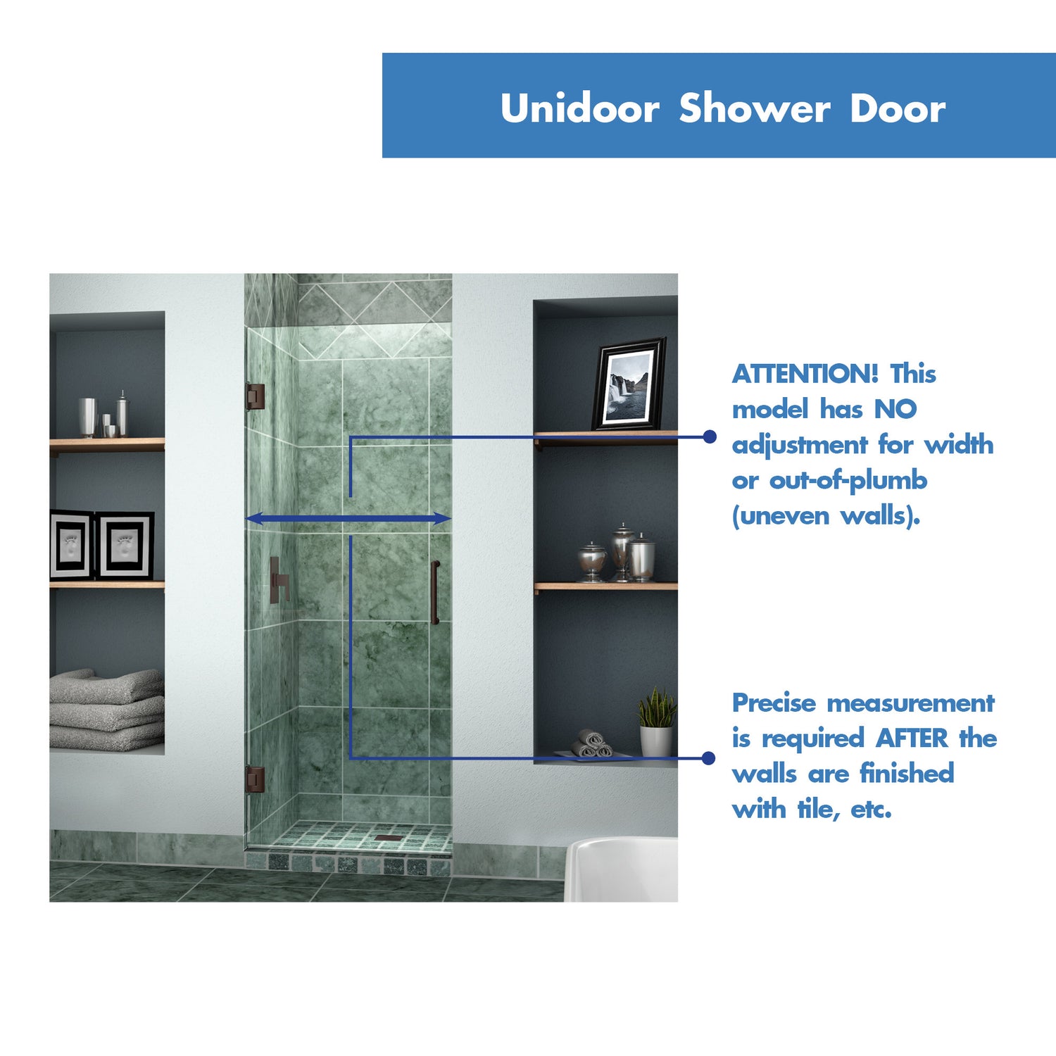 DreamLine Unidoor 28 in. W x 72 in. H Frameless Hinged Shower Door in Satin Black
