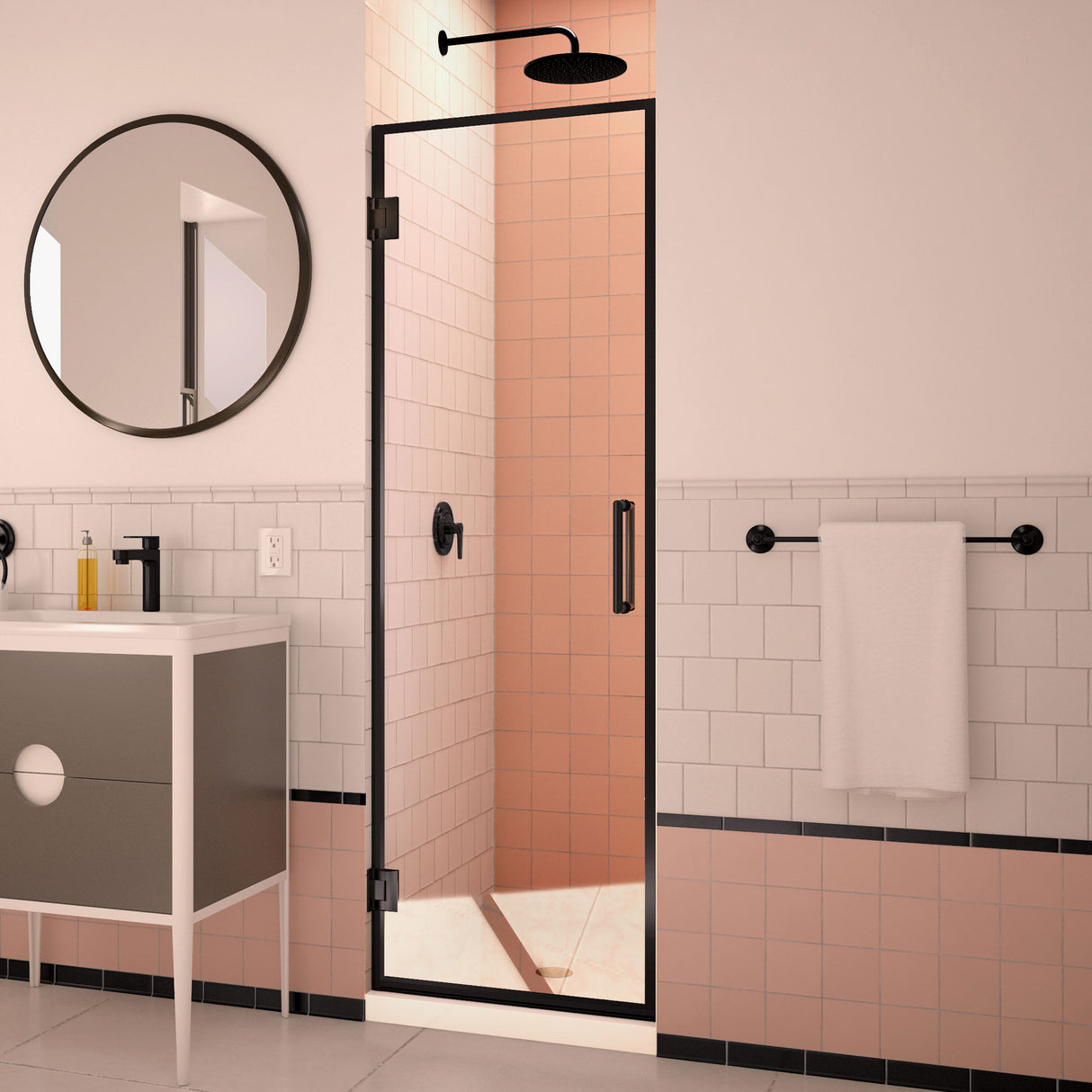 DreamLine Unidoor Edge 24 in. W x 72 in. H Frameless Hinged Shower Door in Satin Black