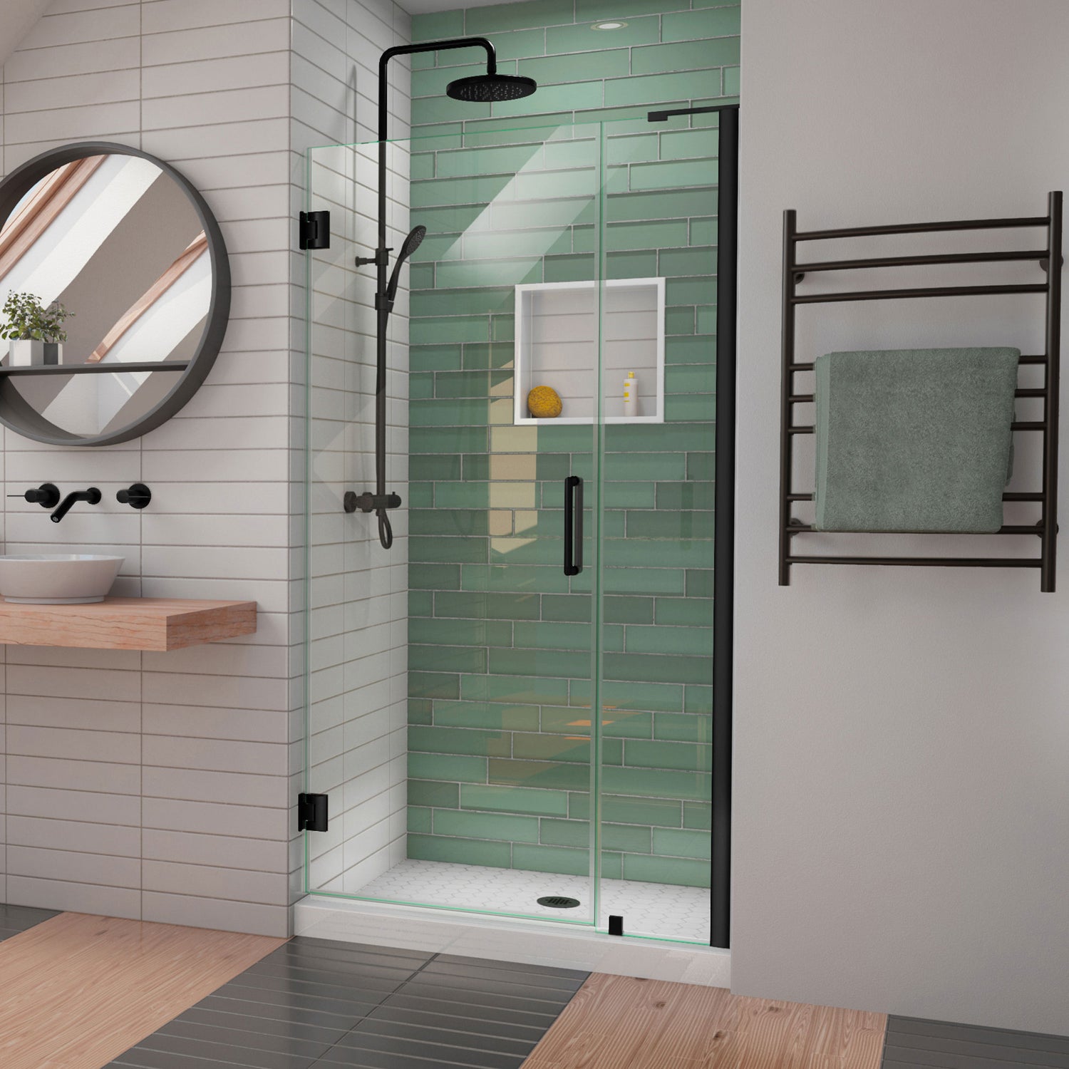 DreamLine Unidoor-LS 36-37 in. W x 72 in. H Frameless Hinged Shower Door in Satin Black
