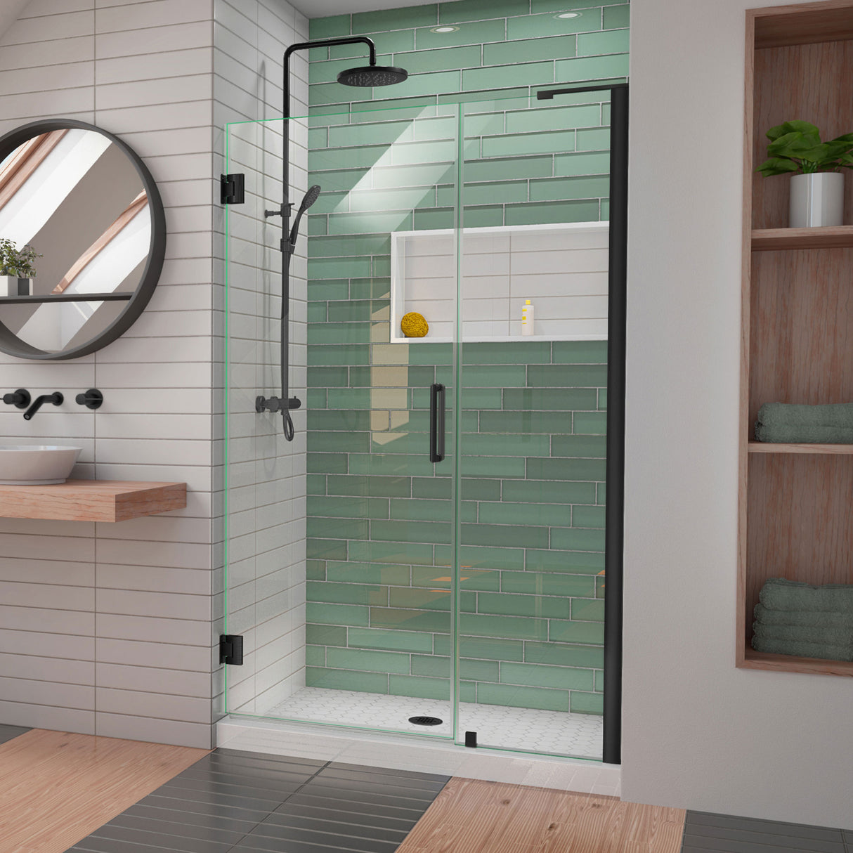 DreamLine Unidoor-LS 44-45 in. W x 72 in. H Frameless Hinged Shower Door in Satin Black