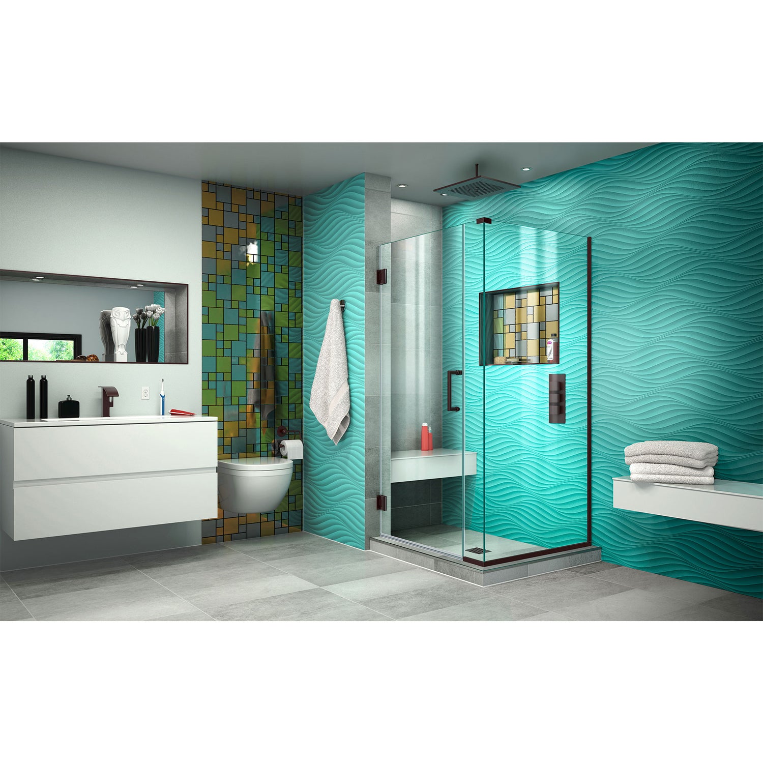 DreamLine Unidoor Plus 32 in. W x 30 3/8 in. D x 72 in. H Frameless Hinged Shower Enclosure in Oil Rubbed Bronze