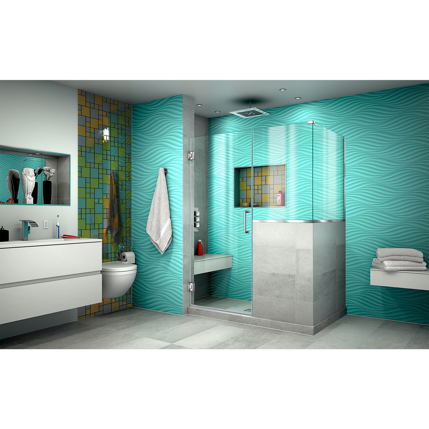 DreamLine Unidoor Plus 47 in. W x 30 3/8 in. D x 72 in. H Frameless Hinged Shower Enclosure in Chrome