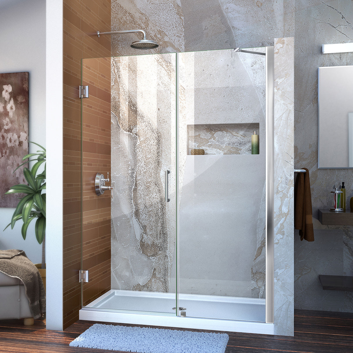 DreamLine Unidoor 51-52 in. W x 72 in. H Frameless Hinged Shower Door with Support Arm in Chrome