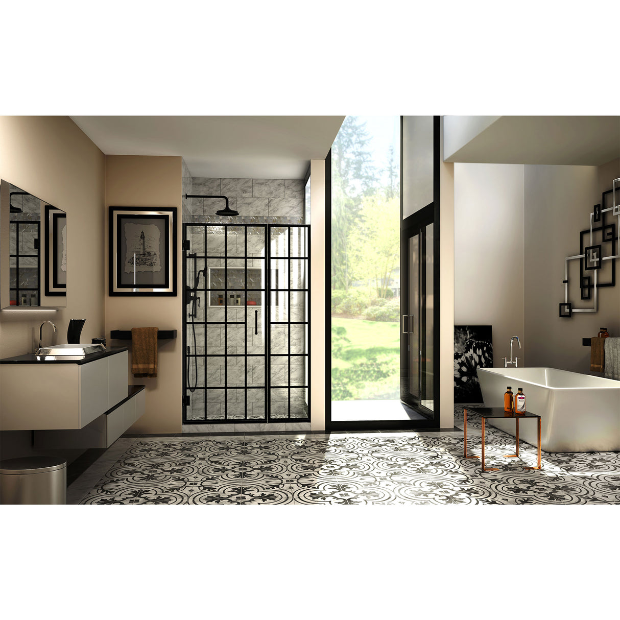 DreamLine Unidoor Toulon 46-46 1/2 in. W x 72 in. H Frameless Hinged Shower Door in Satin Black