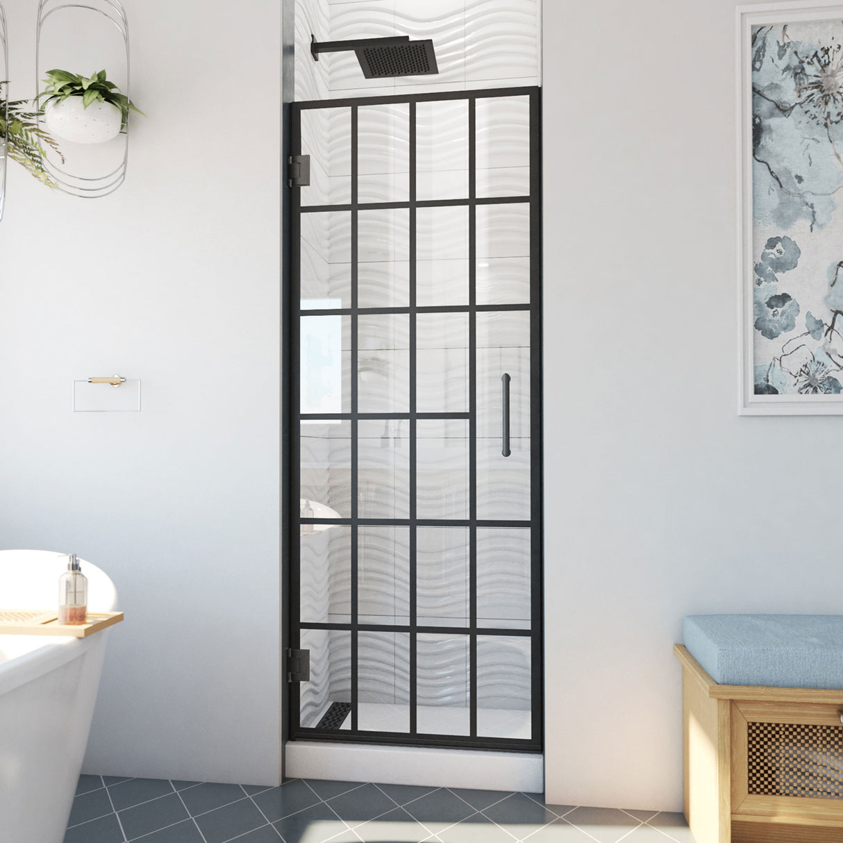 DreamLine Unidoor Toulon 30 in. W x 72 in. H Frameless Hinged Shower Door in Satin Black