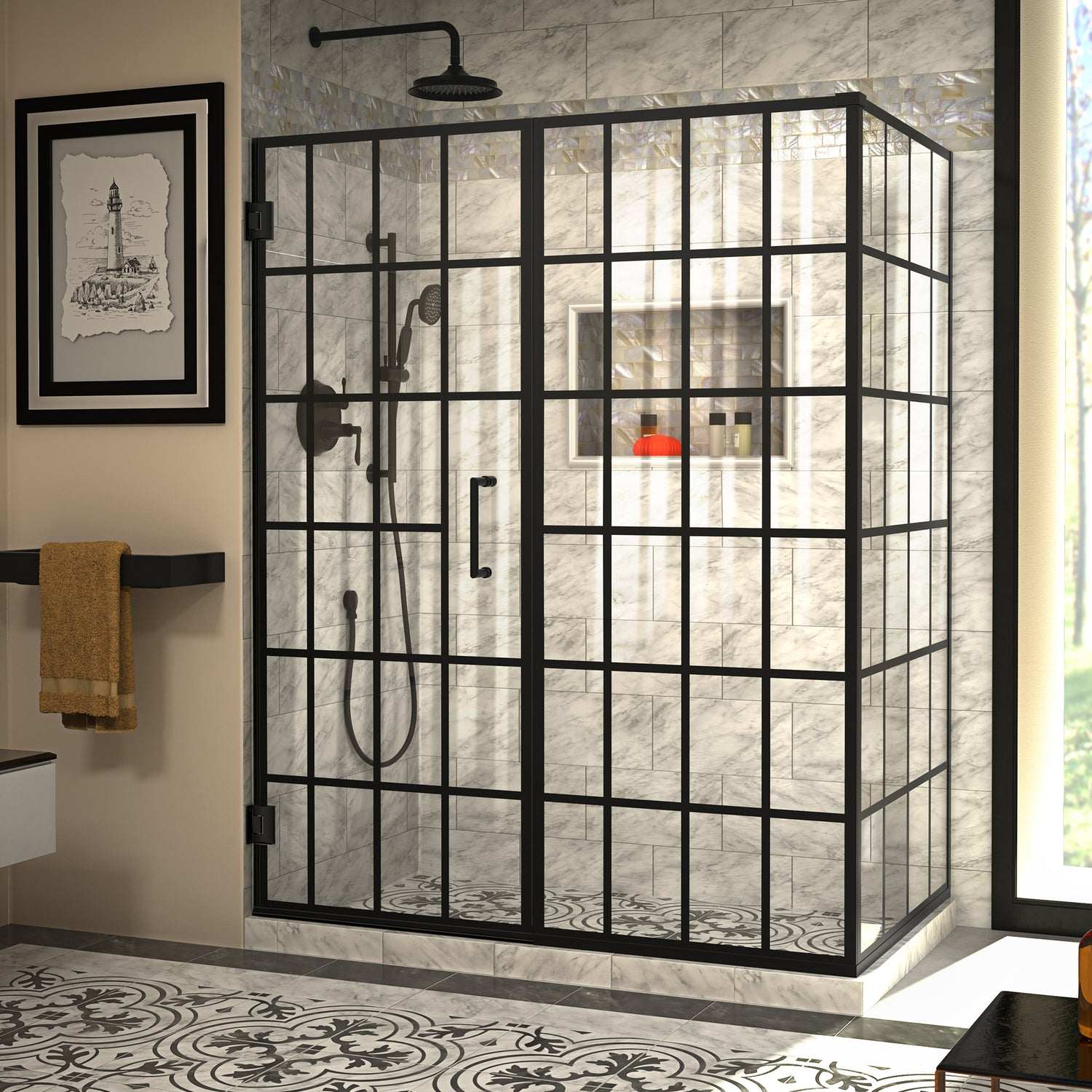 DreamLine Unidoor Toulon 34 in. D x 58 in. W x 72 in. H Frameless Hinged Shower Enclosure in Satin Black