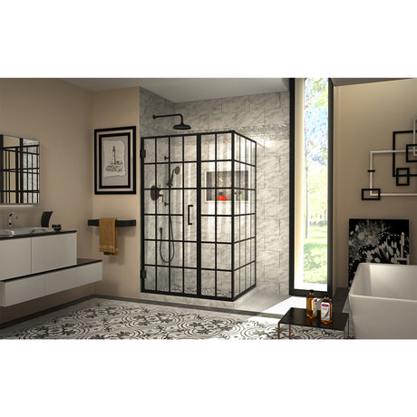 DreamLine Unidoor Toulon 34 in. D x 46 in. W x 72 in. H Frameless Hinged Shower Enclosure in Satin Black