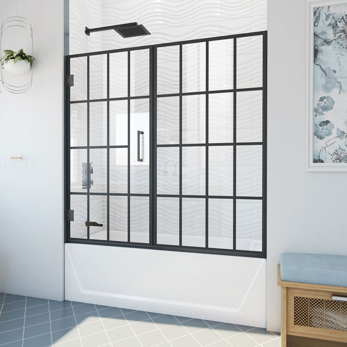 DreamLine Unidoor Toulon 58 in. W x 58 in. H Frameless Hinged Tub Door in Satin Black