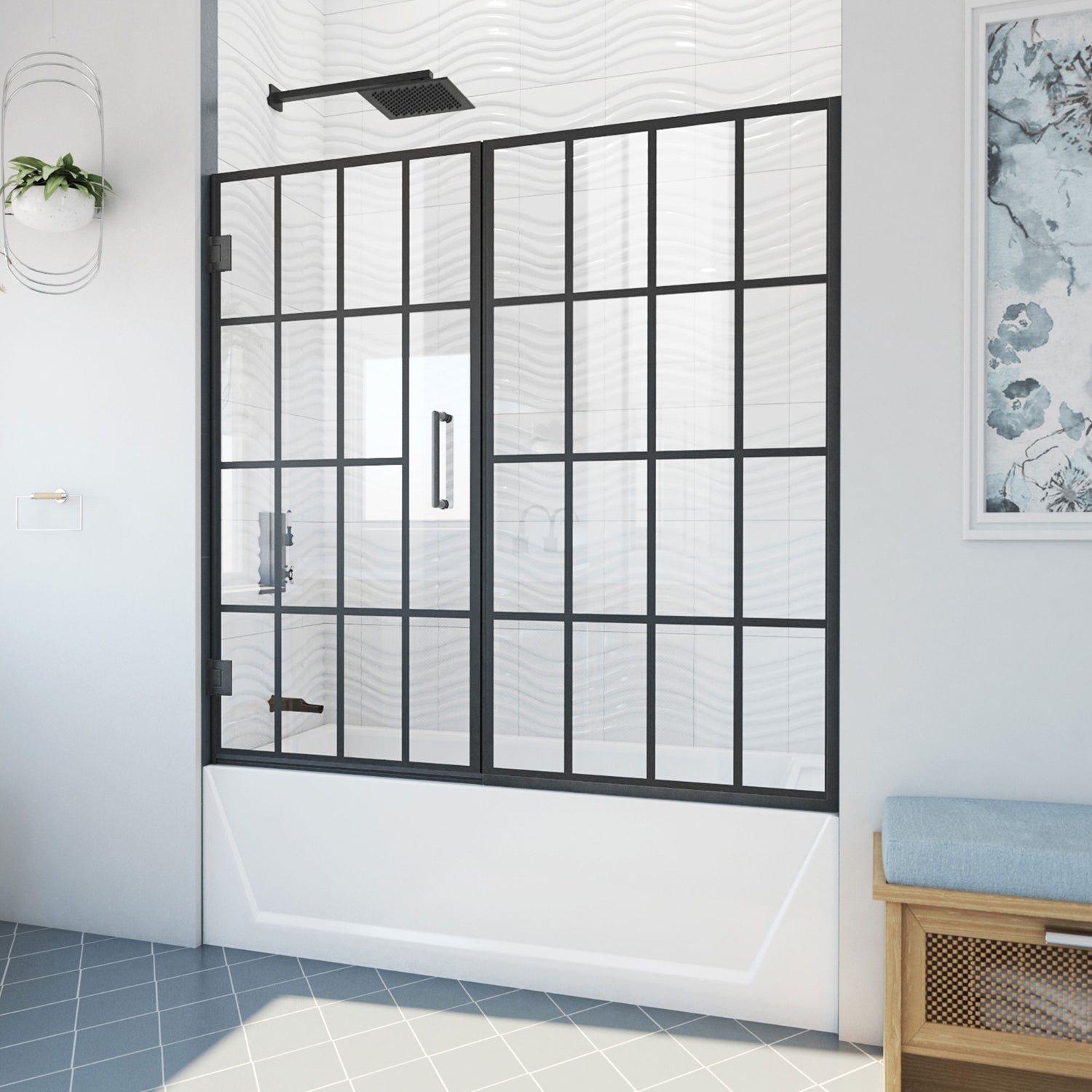 DreamLine Unidoor Toulon 58 in. W x 58 in. H Frameless Hinged Tub Door in Satin Black