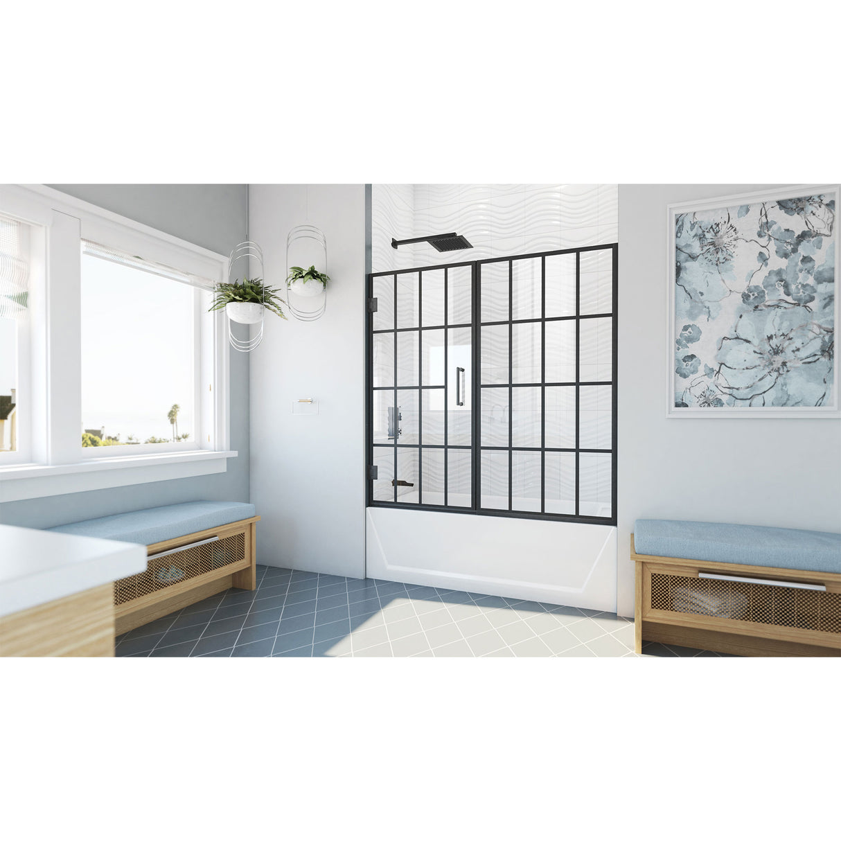 DreamLine Unidoor Toulon 58 in. W x 58 in. H Frameless Hinged Tub Door in Satin Black