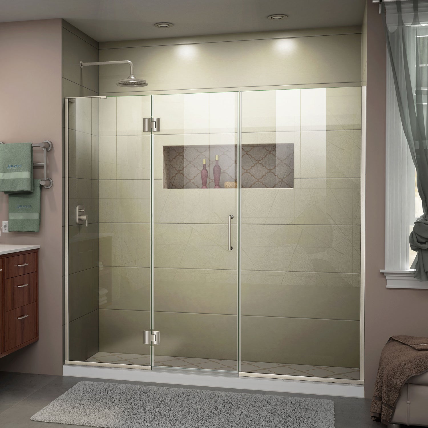 DreamLine Unidoor-X 67-67 1/2 in. W x 72 in. H Frameless Hinged Shower Door in Brushed Nickel