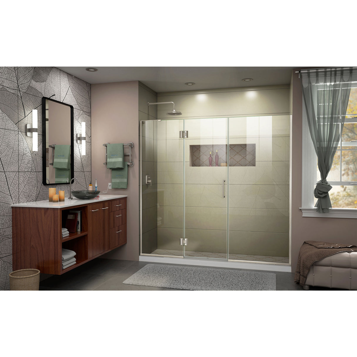 DreamLine Unidoor-X 62-62 1/2 in. W x 72 in. H Frameless Hinged Shower Door in Brushed Nickel