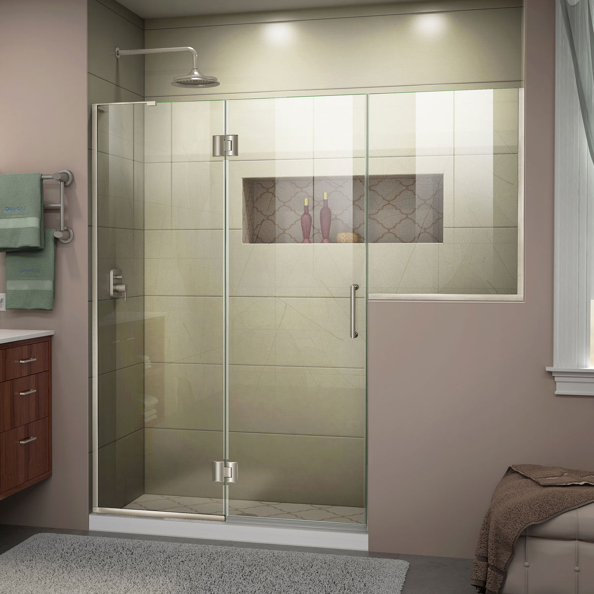 DreamLine Unidoor-X 72-72 1/2 in. W x 72 in. H Frameless Hinged Shower Door in Brushed Nickel