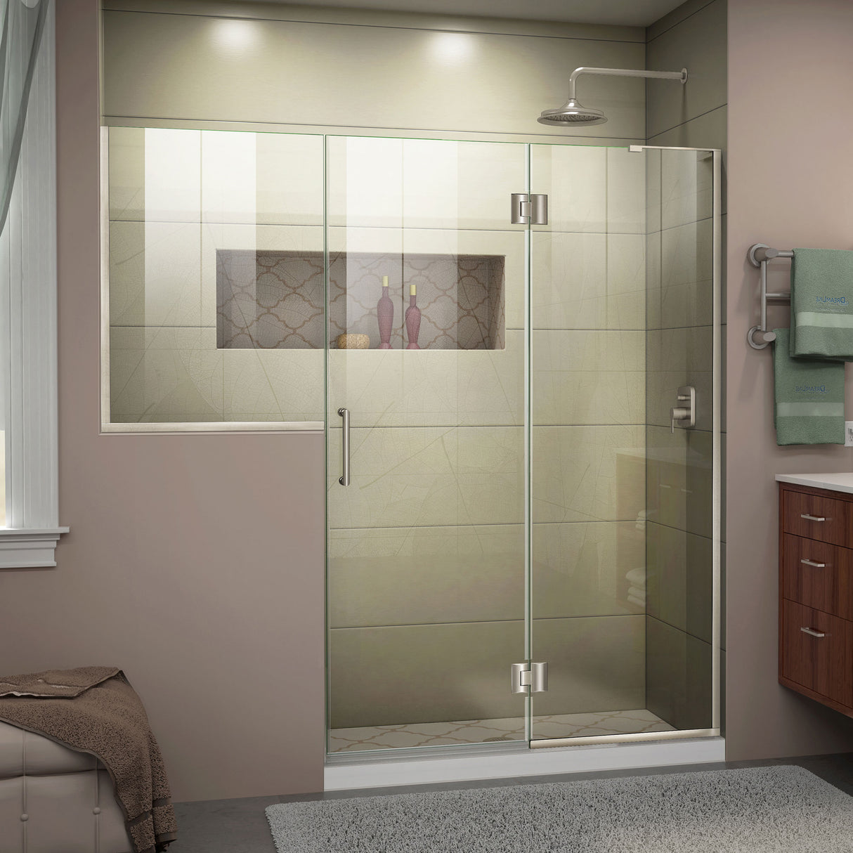 DreamLine Unidoor-X 72-72 1/2 in. W x 72 in. H Frameless Hinged Shower Door in Brushed Nickel