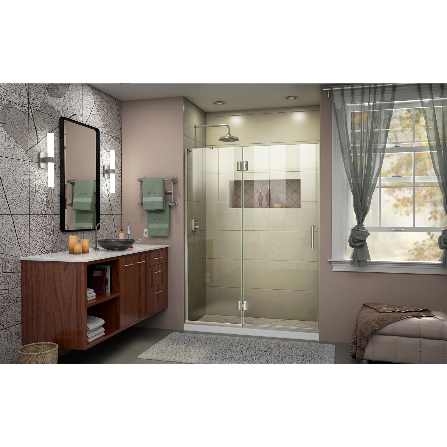 DreamLine Unidoor-X 49 in. W x 72 in. H Frameless Hinged Shower Door in Brushed Nickel