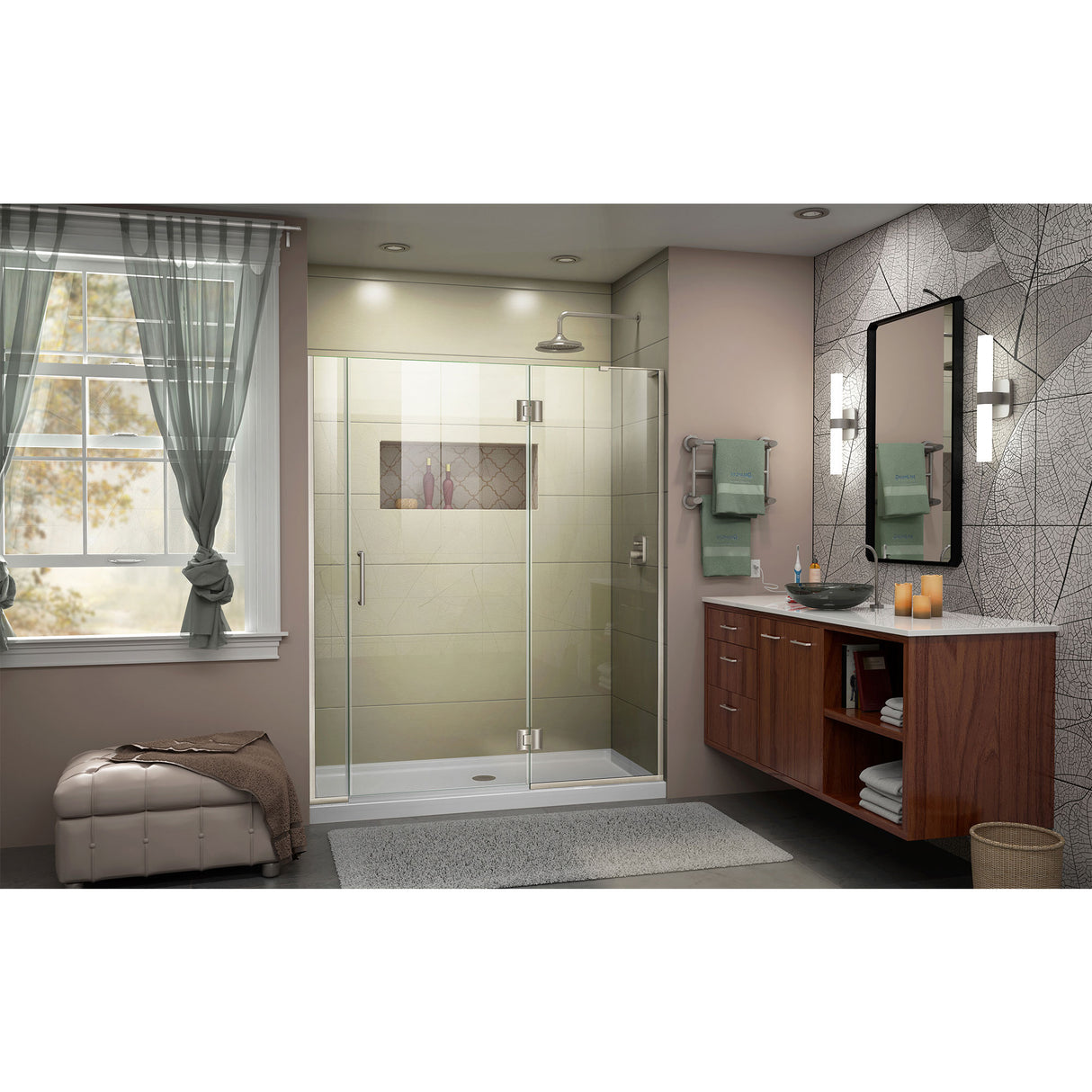 DreamLine Unidoor-X 56-56 1/2 in. W x 72 in. H Frameless Hinged Shower Door in Brushed Nickel