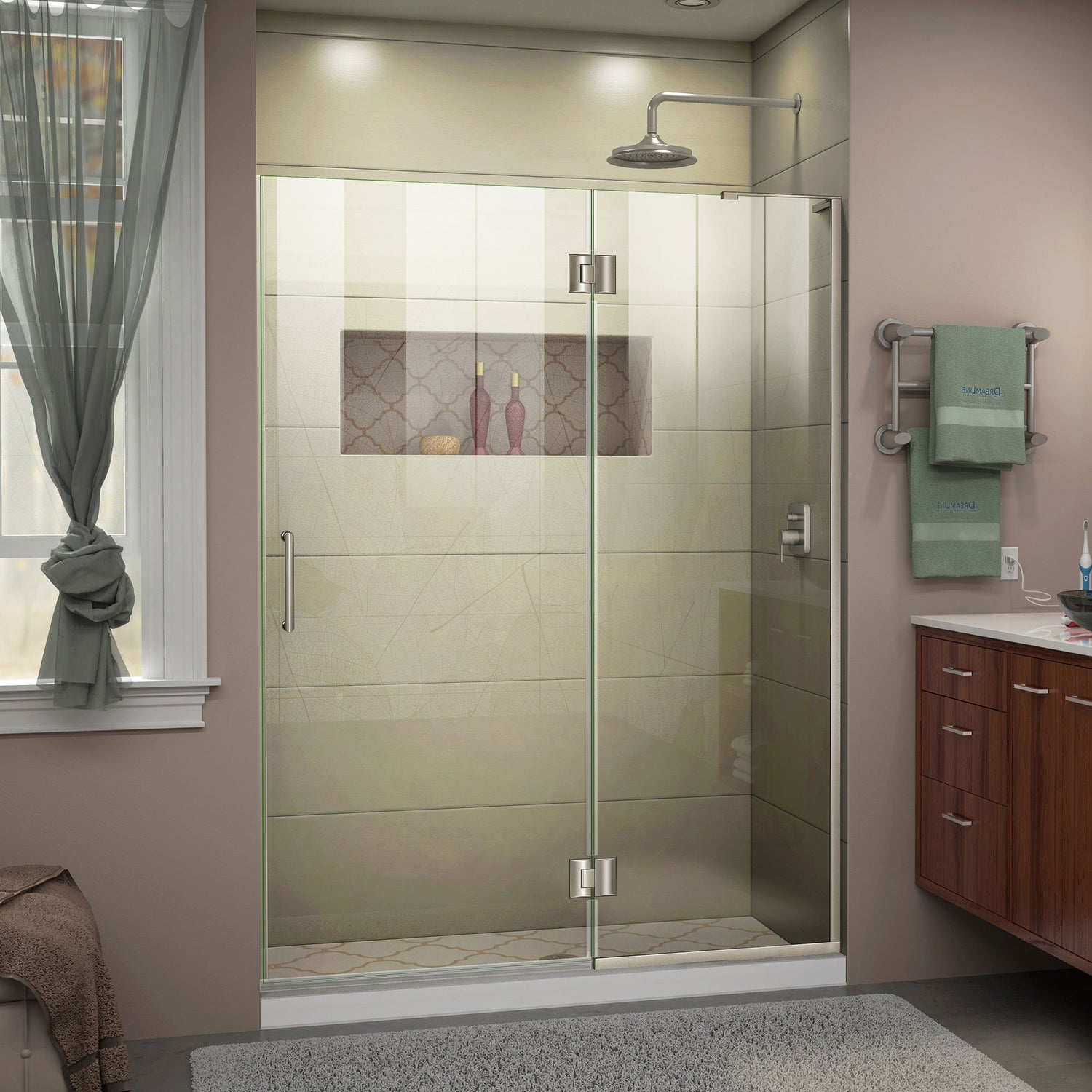 DreamLine Unidoor-X 51 in. W x 72 in. H Frameless Hinged Shower Door in Brushed Nickel