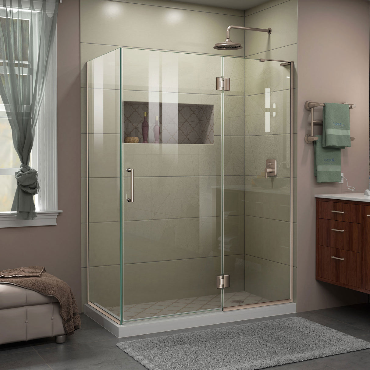 DreamLine Unidoor-X 48 3/8 in. W x 30 in. D x 72 in. H Frameless Hinged Shower Enclosure in Brushed Nickel