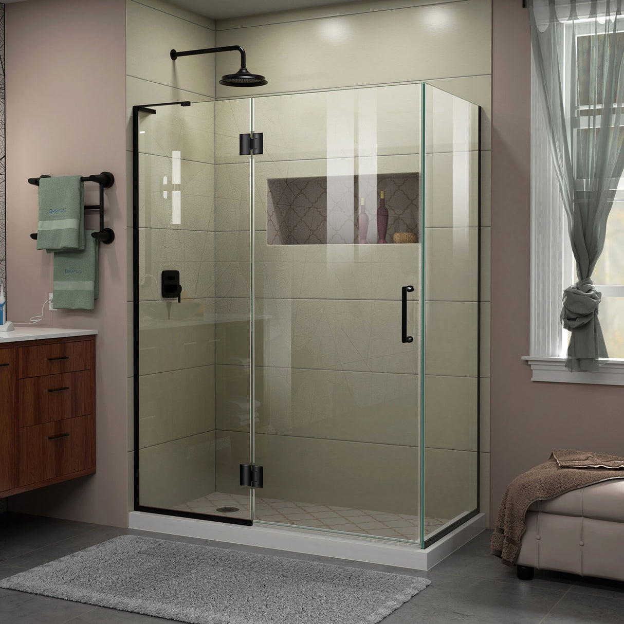 DreamLine Unidoor-X 47 3/8 in. W x 34 in. D x 72 in. H Frameless Hinged Shower Enclosure in Satin Black