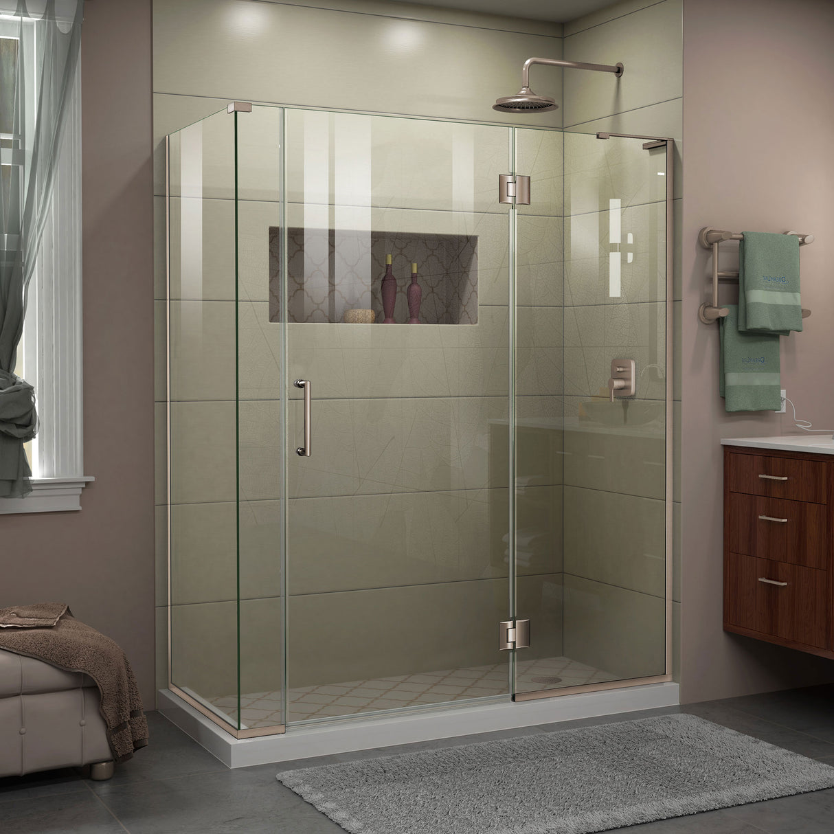 DreamLine Unidoor-X 59 in. W x 34 3/8 in. D x 72 in. H Frameless Hinged Shower Enclosure in Brushed Nickel