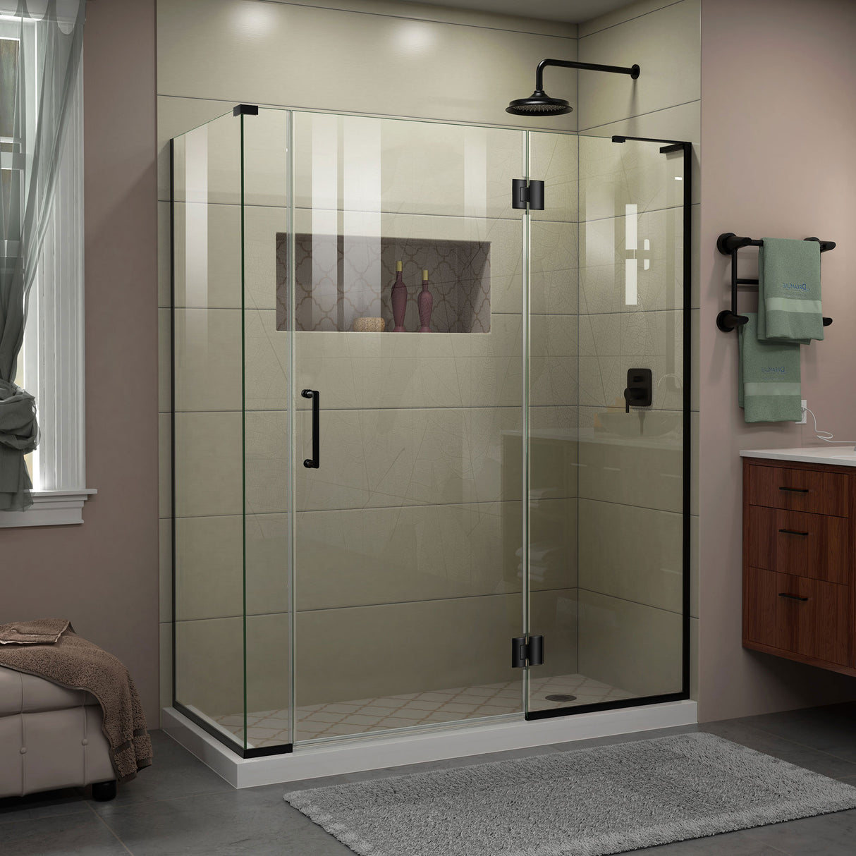 DreamLine Unidoor-X 57 1/2 in. W x 34 3/8 in. D x 72 in. H Frameless Hinged Shower Enclosure in Satin Black