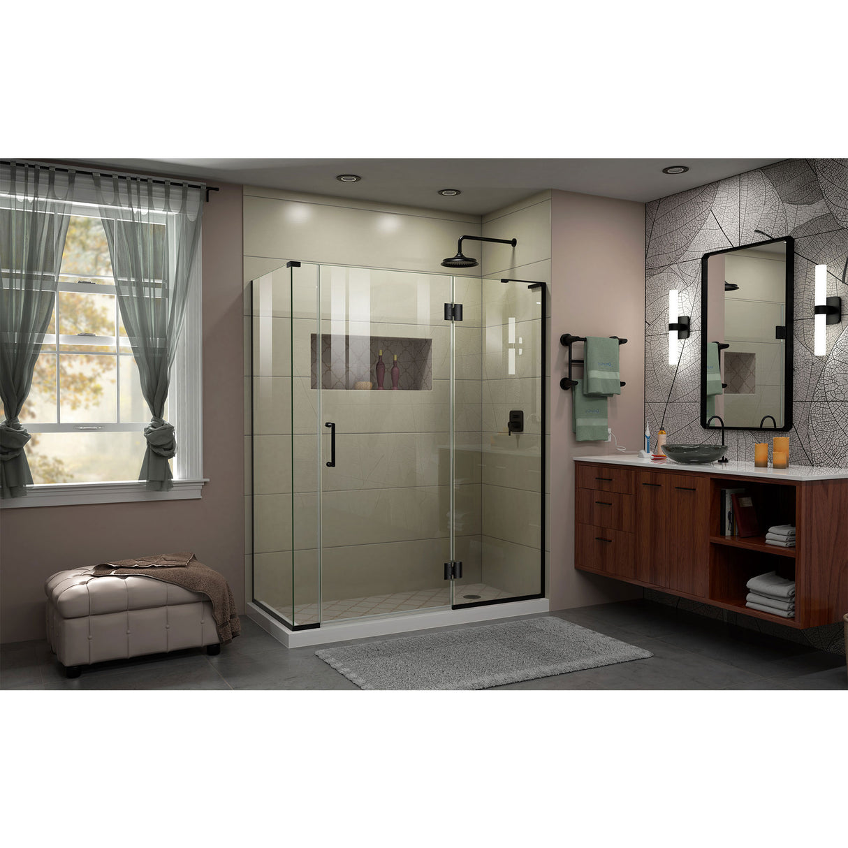 DreamLine Unidoor-X 57 1/2 in. W x 34 3/8 in. D x 72 in. H Frameless Hinged Shower Enclosure in Satin Black