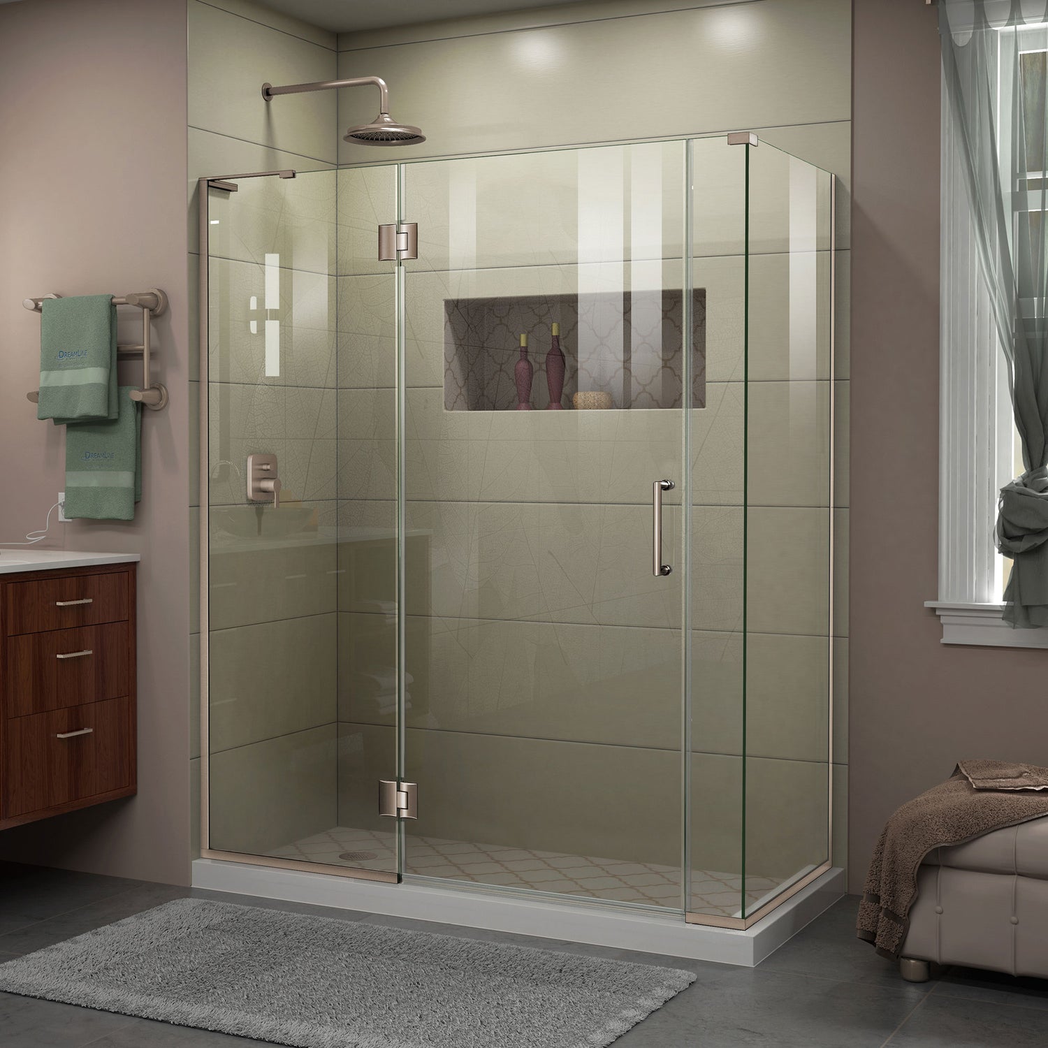 DreamLine Unidoor-X 59 1/2 in. W x 34 3/8 in. D x 72 in. H Frameless Hinged Shower Enclosure in Brushed Nickel