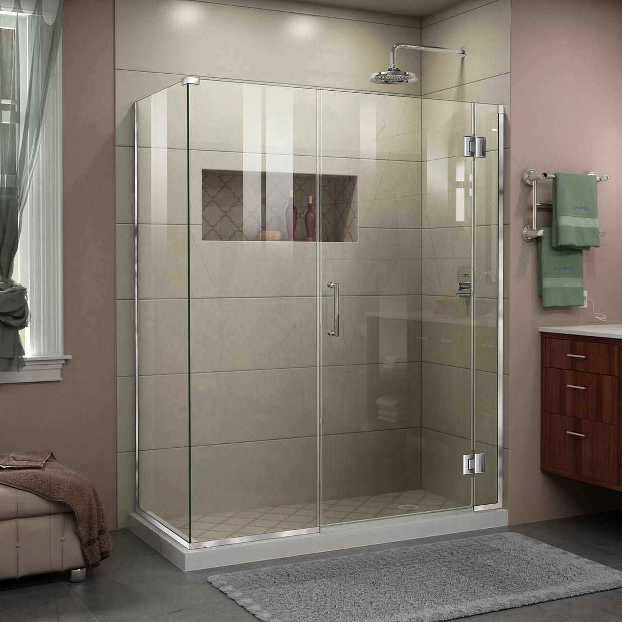 DreamLine Unidoor-X 46 1/2 in. W x 34 3/8 in. D x 72 in. H Frameless Hinged Shower Enclosure in Chrome