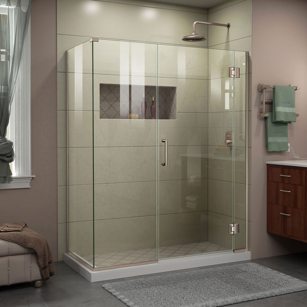 DreamLine Unidoor-X 48 in. W x 34 3/8 in. D x 72 in. H Frameless Hinged Shower Enclosure in Brushed Nickel