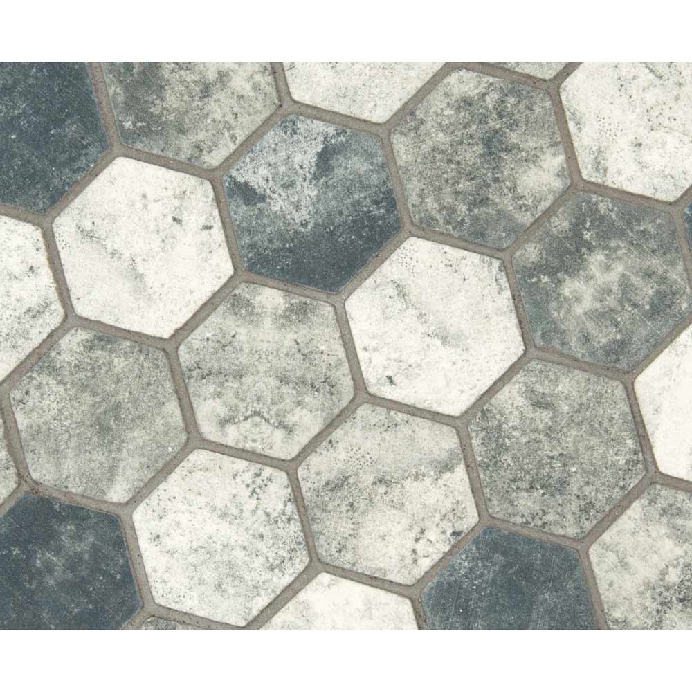 Urban tapestry hexagon 11.02X12.76 glass mesh mounted mosaic tile SMOT GLS UT6MM product shot multiple tiles angle view