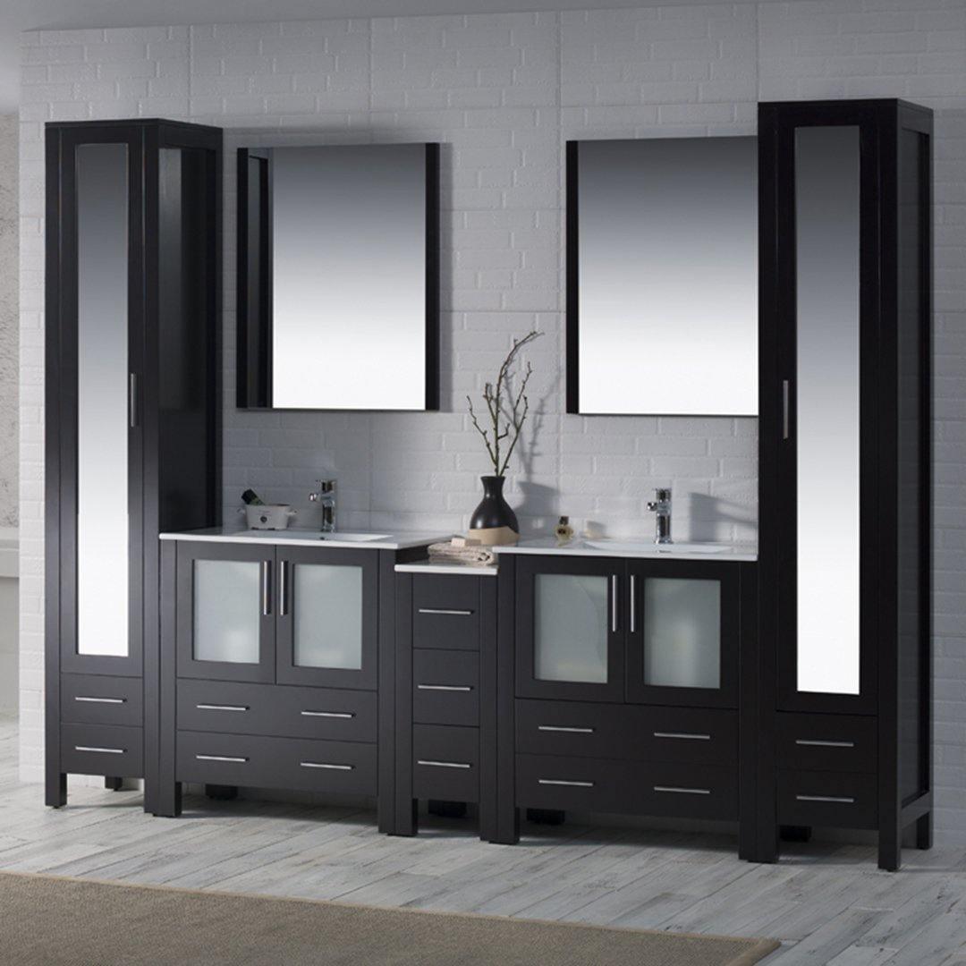 Sydney 102" Double Vanity, Ceramic Vessel Sink, Mirror, Linen Cabinet