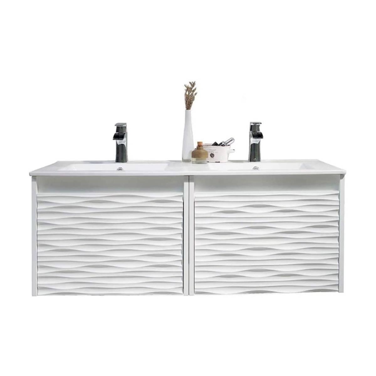 Blossom Paris 48" White Vanity with Ceramic Double Sinks, Mirror/s and Two Side Cabinets