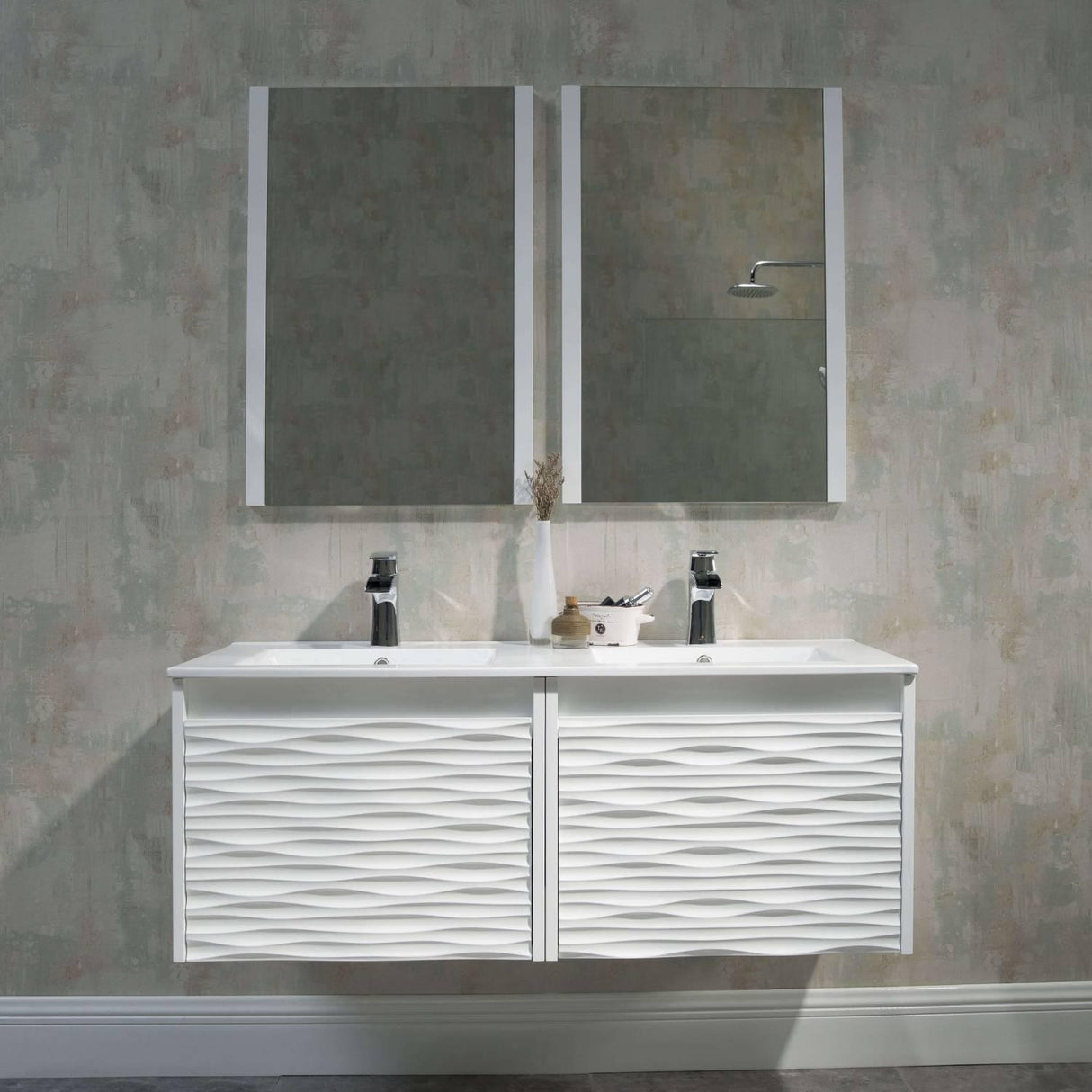 Blossom Paris 48" White Vanity with Ceramic Double Sinks, Mirror/s and Two Side Cabinets