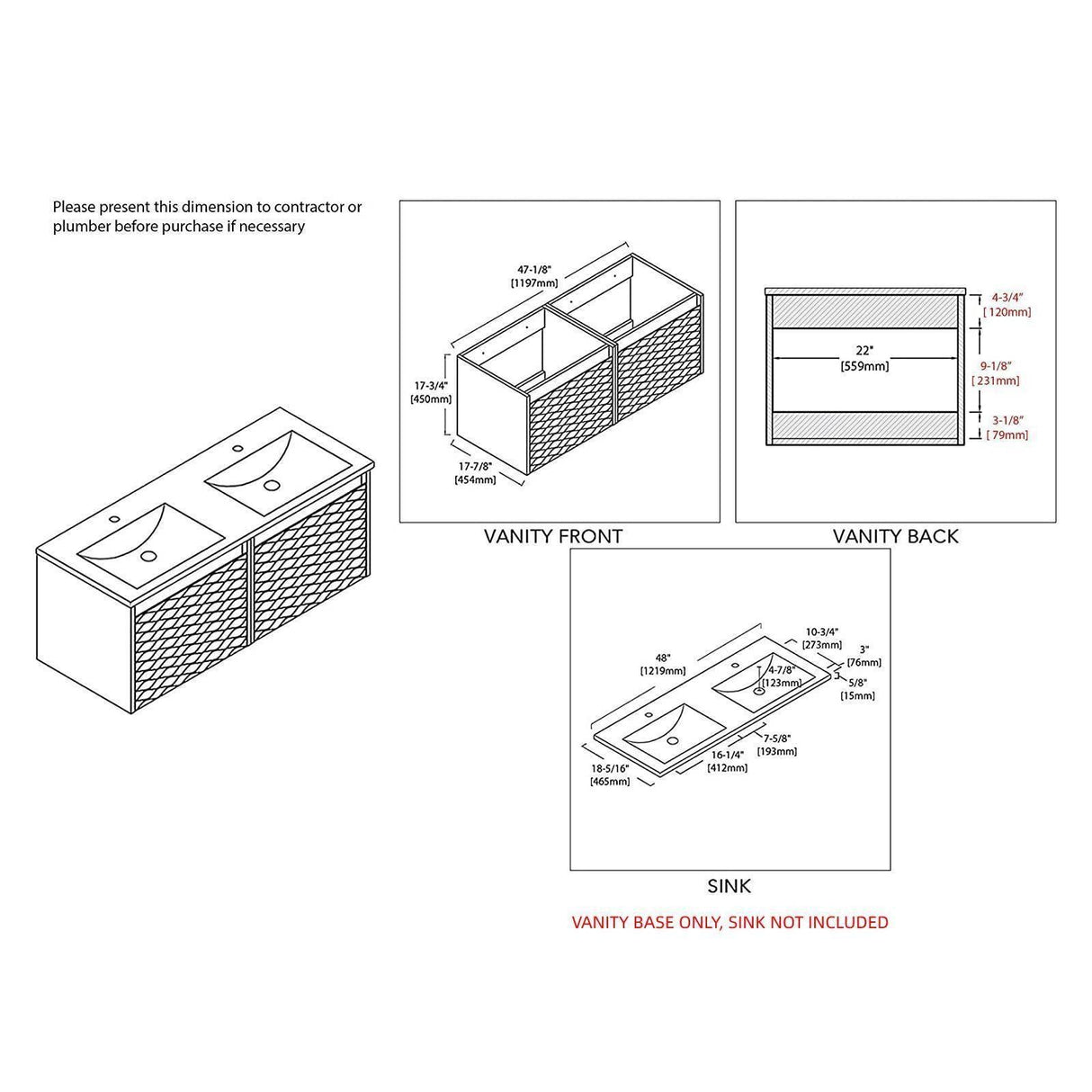 Blossom Paris 48" White Vanity with Ceramic Double Sinks, Mirror/s and Two Side Cabinets