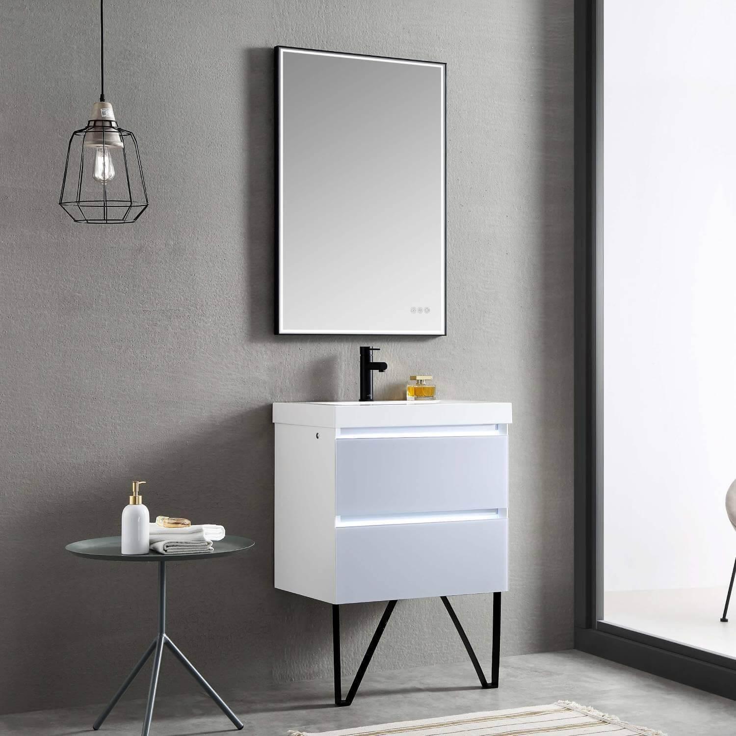 Jena 24" Vanity Base in Calacatta White / Light Grey with Ceramic / Acrylic Sink