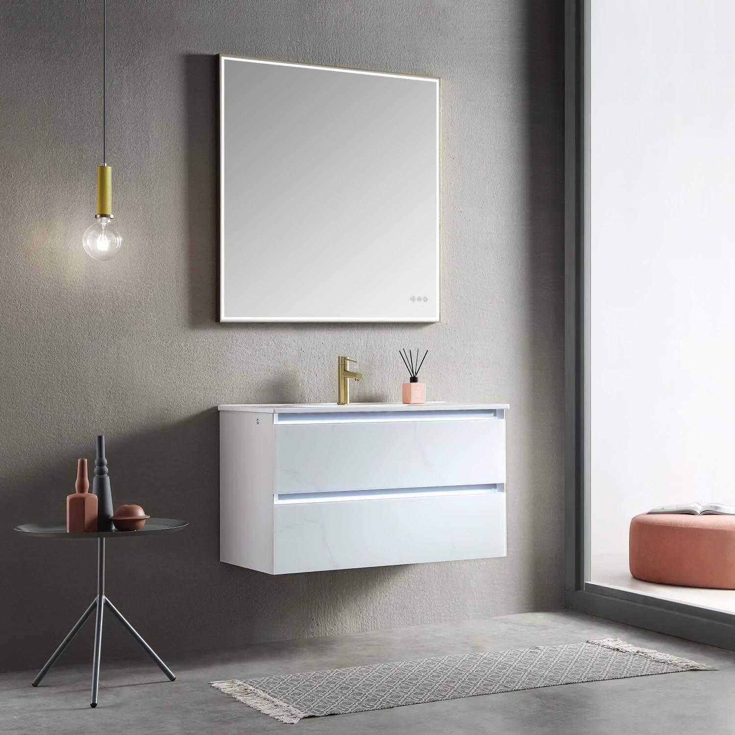 Jena 36" Vanity Base in Calacatta White / Light Grey with Ceramic / Acrylic Sink