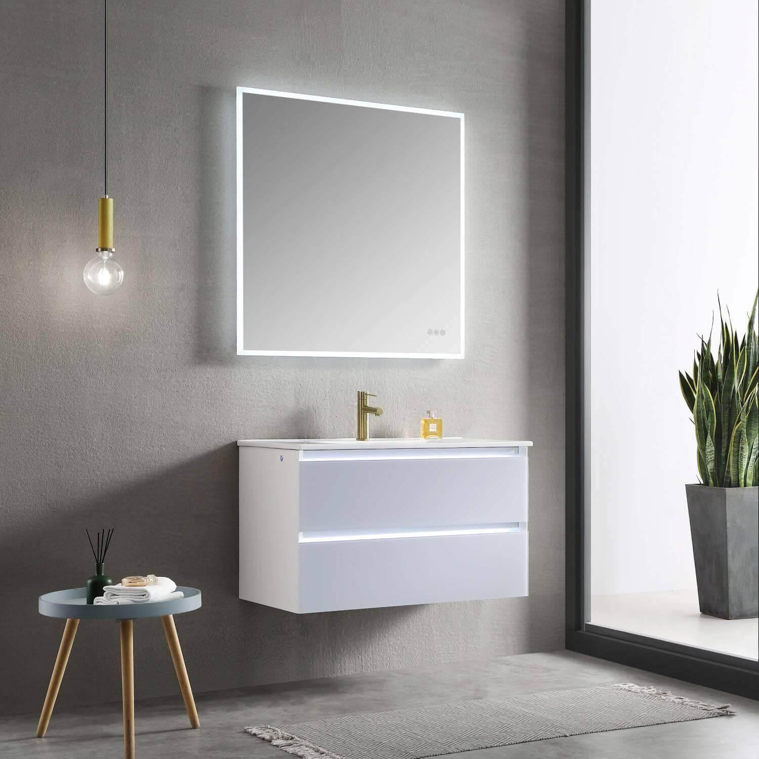 Jena 36" Vanity Base in Calacatta White / Light Grey with Ceramic / Acrylic Sink