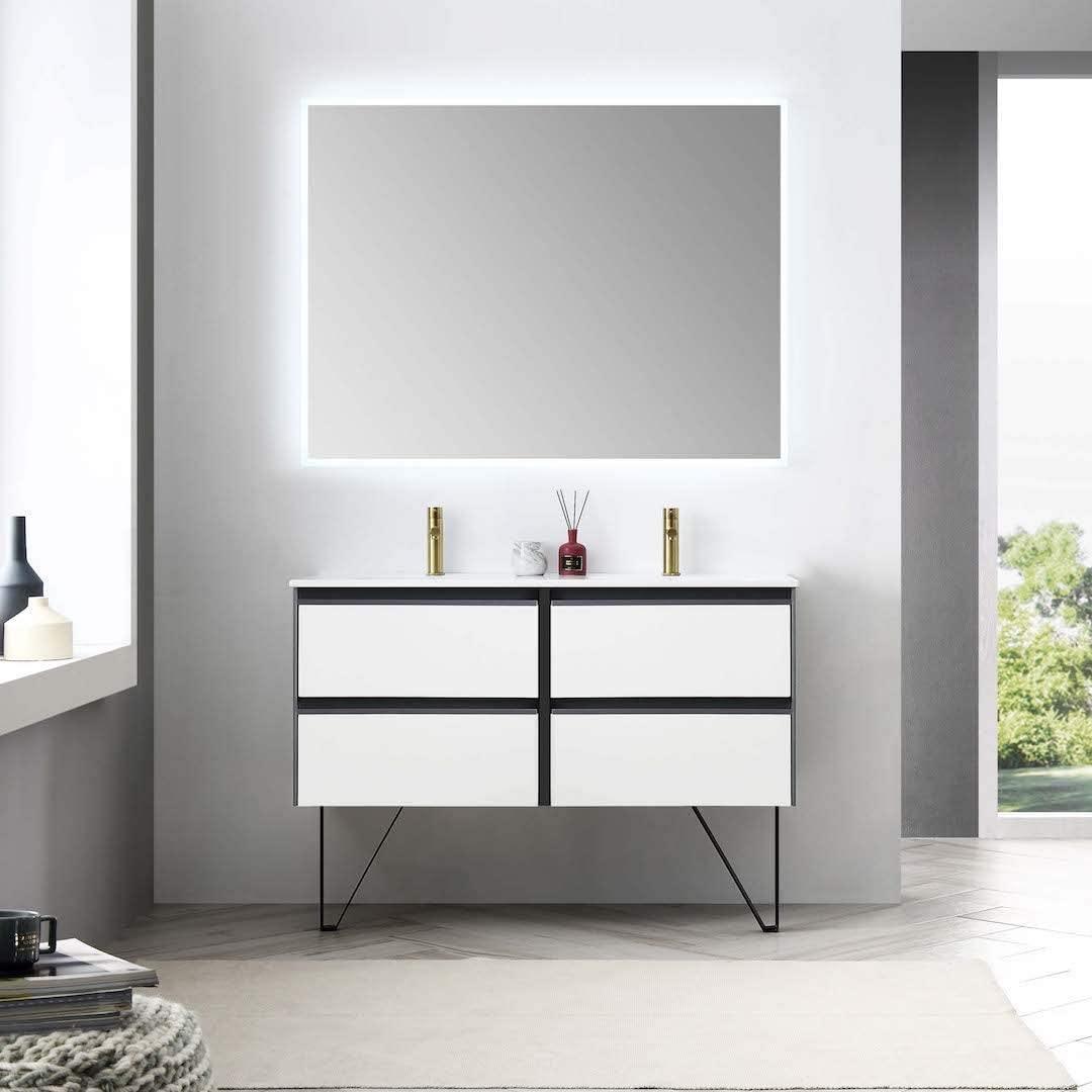 Blossom Berlin White 48" Double Vanity Base with Acrylic Sinks.