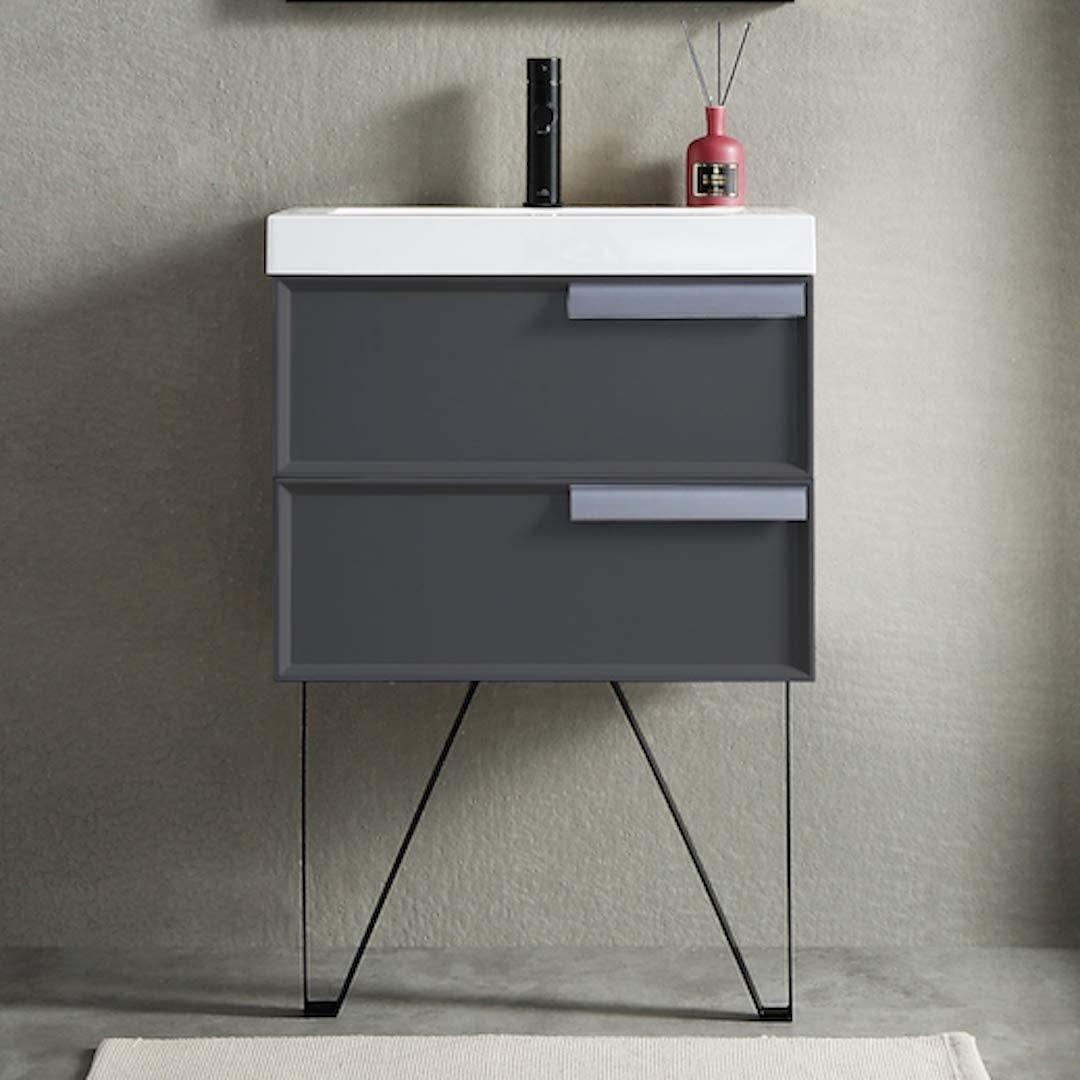 Blossom Sofia 24 Inch Vanity Base in White / Matte Gray. Available with Acrylic Sink