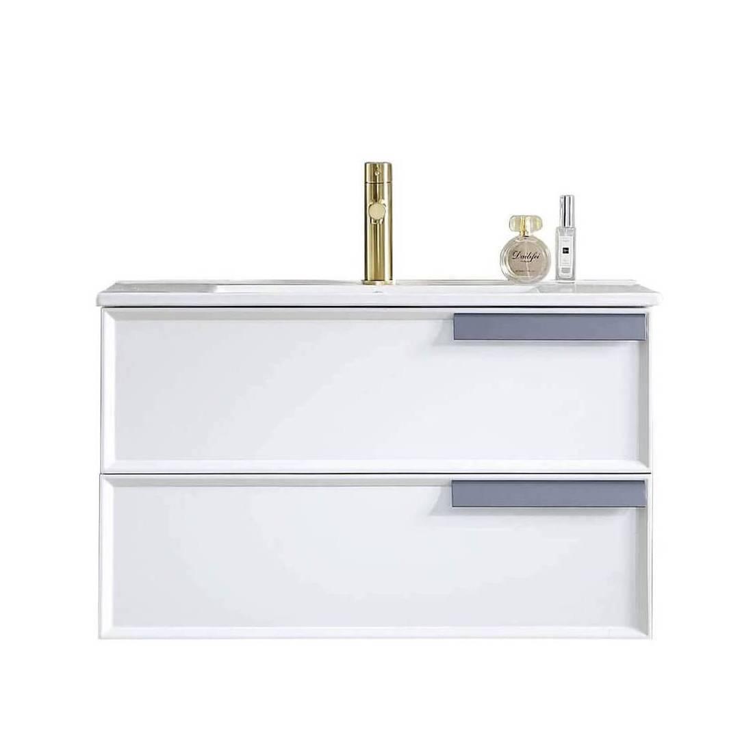 Blossom Sofia 30 Inch Vanity Base in White / Matte Gray. Available with Acrylic Sink