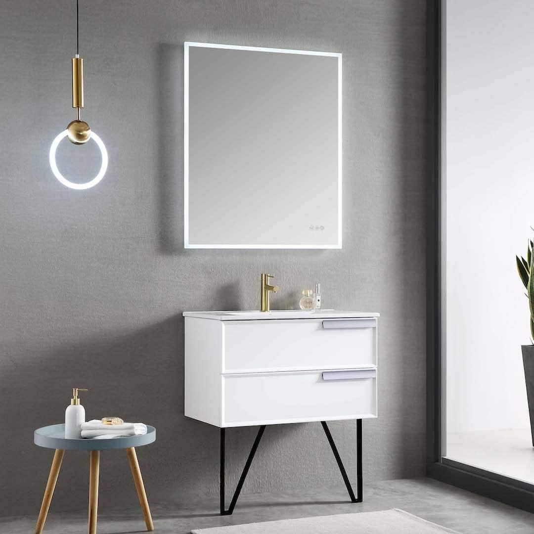 Blossom Sofia 30 Inch Vanity Base in White / Matte Gray. Available with Acrylic Sink