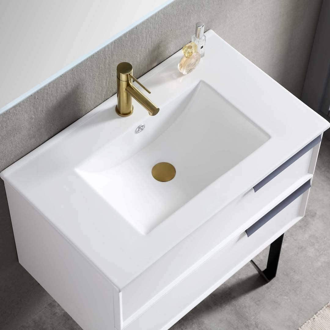 Blossom Sofia 30 Inch Vanity Base in White / Matte Gray. Available with Acrylic Sink