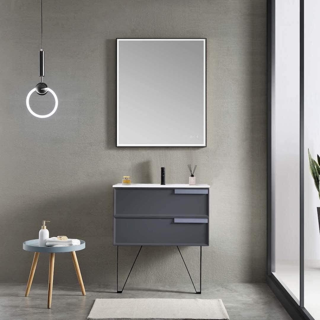Blossom Sofia 30 Inch Vanity Base in White / Matte Gray. Available with Acrylic Sink