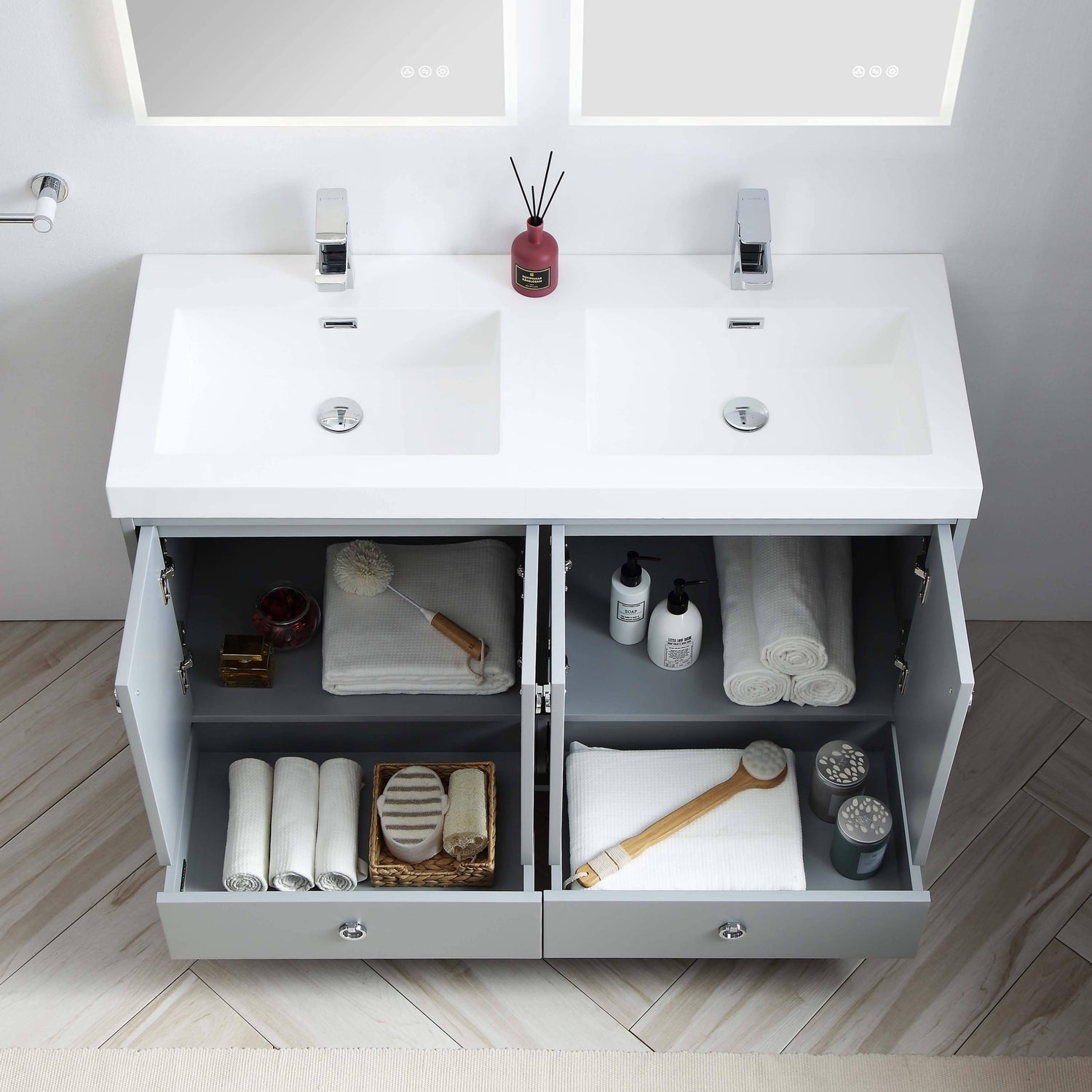 Blossom Lyon 48” Metal Gray Vanity and Double Acrylic Sinks