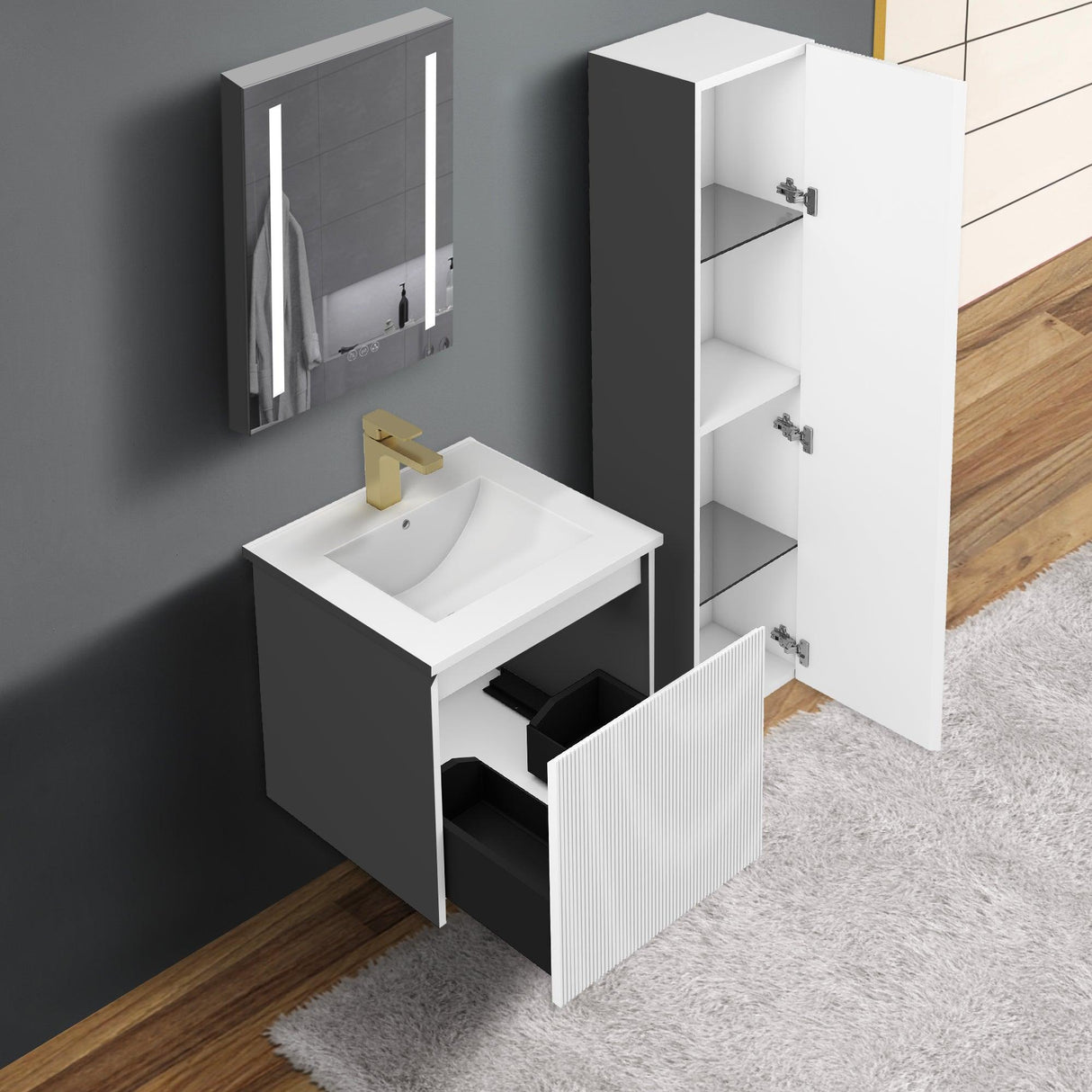 Blossom Positano 20" Complete Floating Vanity Set for Small Bathrooms with Side Cabinet