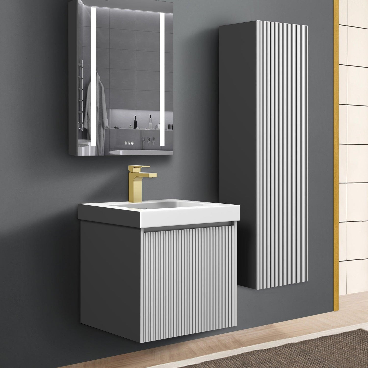 Blossom Positano 20" Complete Floating Vanity Set for Small Bathrooms with Side Cabinet
